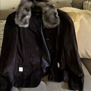 Alfani Dark Brown Jacket with Faux Fur Collar